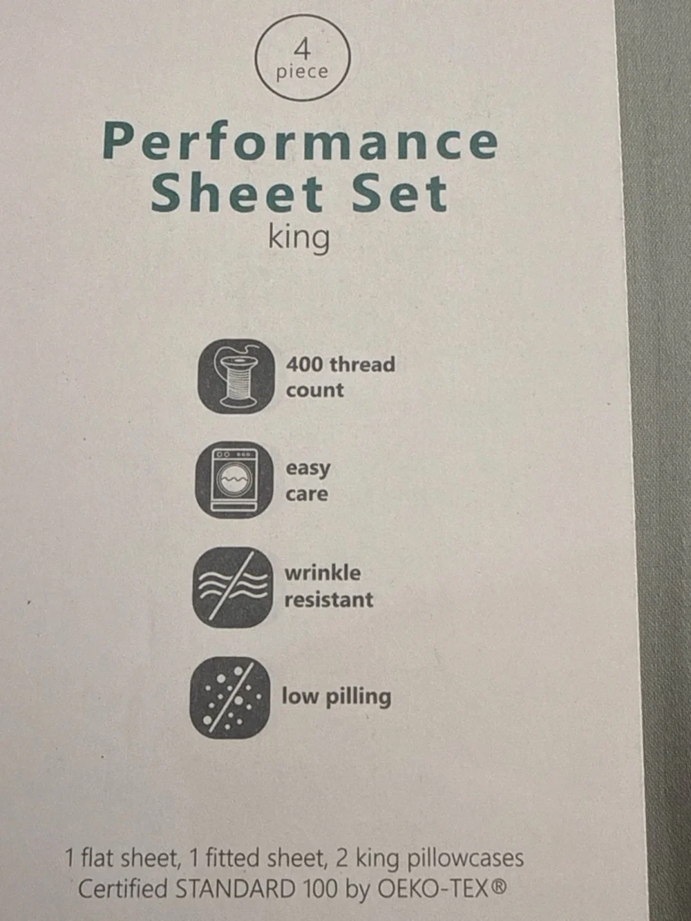 NWT Zest Kitchen & Home Performance Sheet Set - King, Light Green